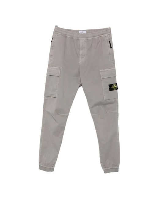 Stone Island Gray Logo-Patch Trousers for men