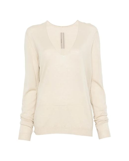 Rick Owens White V-Neck Sweater