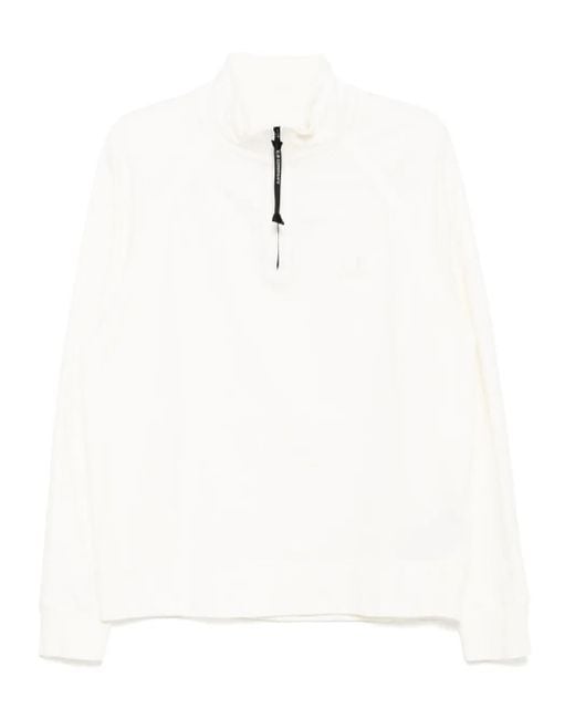 C P Company White C. P. Company Light Fleece Half-Zip Logo Sweatshirt for men