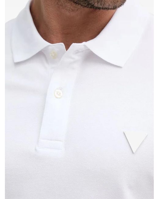Guess White Lyle Logo-Patch Striped-Trim Polo Shirt for men