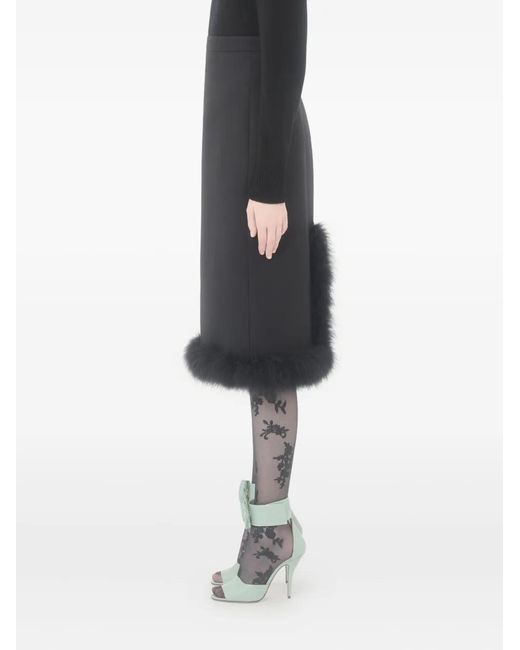 Valentino Garavani Black Crepe Couture Midi Skirt With Feathers
