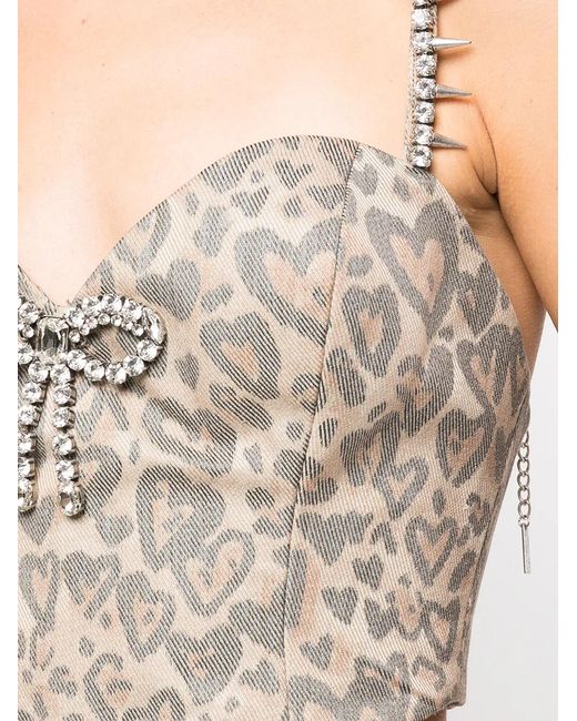 Area Gray Heart Leopard-Print Bustier Top