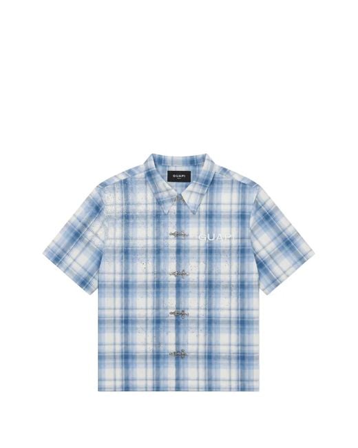 GUAPI Blue Glacier Plaid Crystal-Embellished Shirt for men