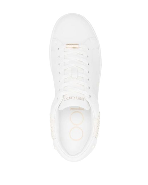 Jimmy Choo White Rome/F Pearl-Embellished Sneakers