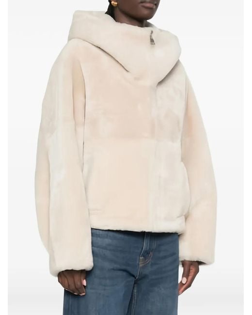 Blancha Natural Shearling Funnel-Neck Jacket