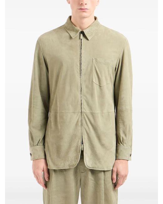 Giorgio Armani Natural Zip-Up Suede Jacket for men