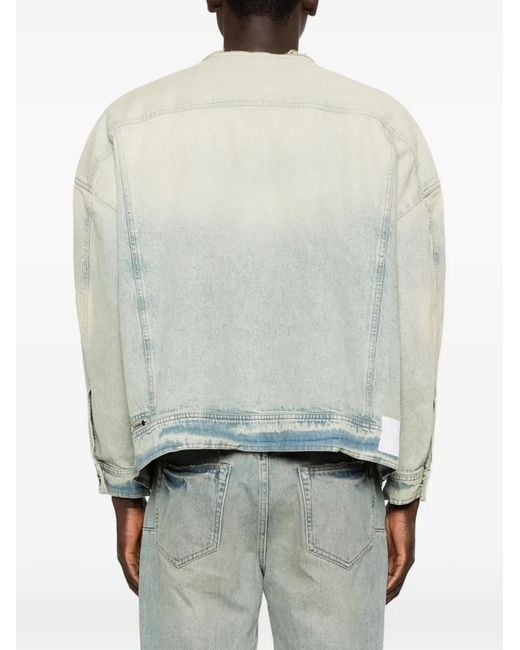 Isabel Benenato Blue Frayed-Hem Jacket for men