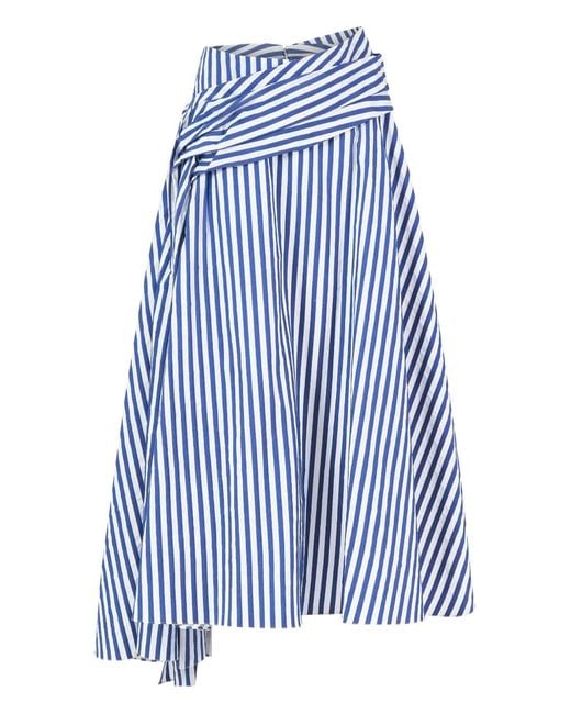 Rosie Assoulin Blue Draped For The Dramatic Striped Midi Skirt
