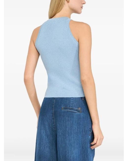 Liu Jo Blue Ribbed-Texture Logo Top