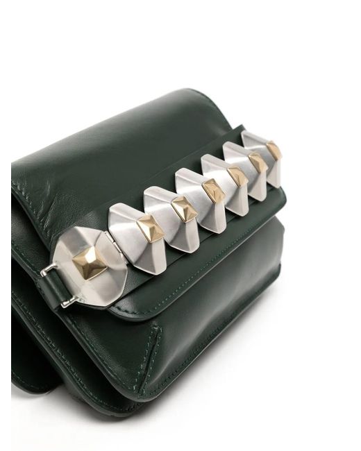 Ports 1961 Gray Geometric-Detail Leather Shoulder Bag