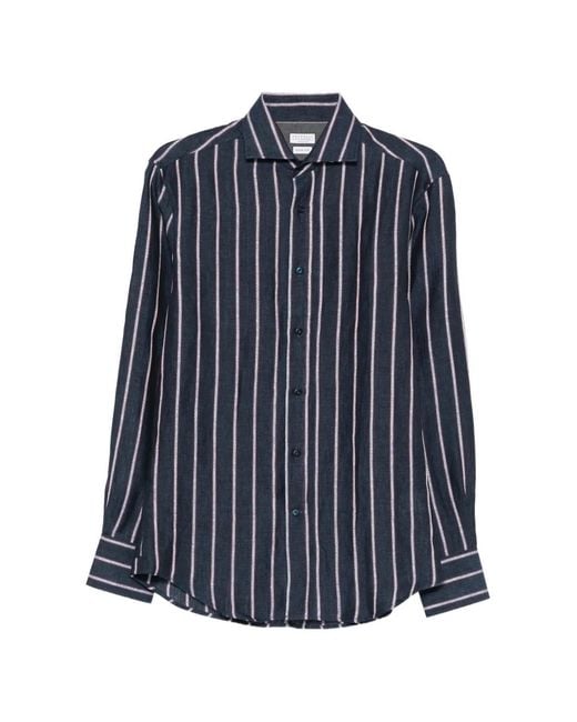 Brunello Cucinelli Blue Striped Shirt for men