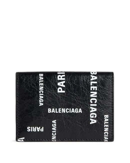 Balenciaga Black Logo-Print Foldover Wallet for men