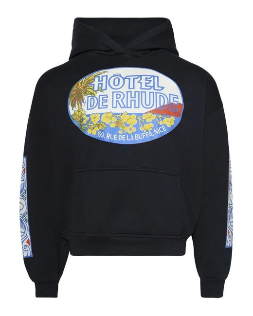 Rhude Blue Logo-Print Cotton Hoodie for men