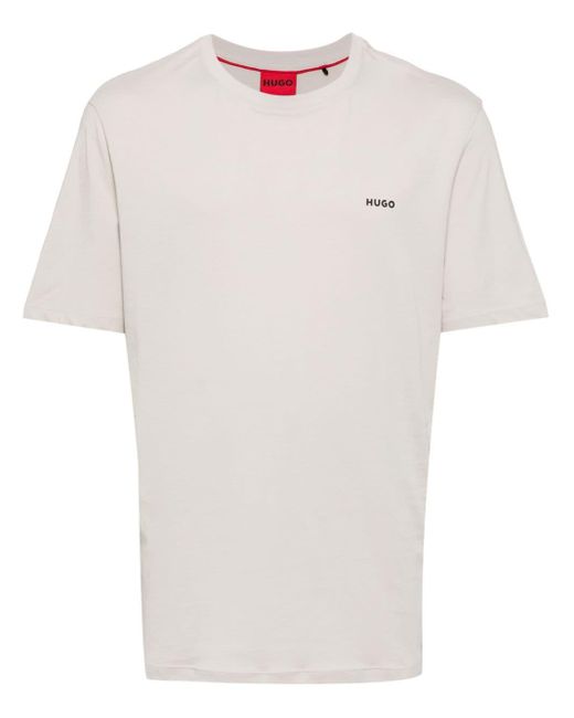 HUGO White Logo-print Cotton T-shirt for men