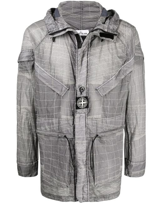 Stone Island Gray Abstract-Print Hooded Lightweight Jacket for men