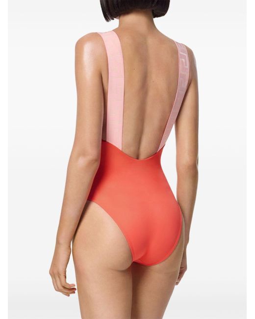 Versace Red Greca Border Square-neck Swimsuit