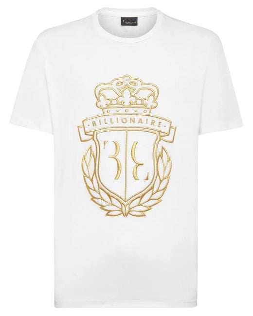 Billionaire White Crest Logo-Embroidered Cotton T-Shirt for men