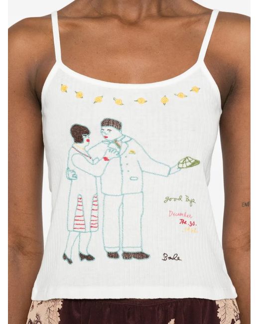 Bode White Graphic-Print Ribbed Top