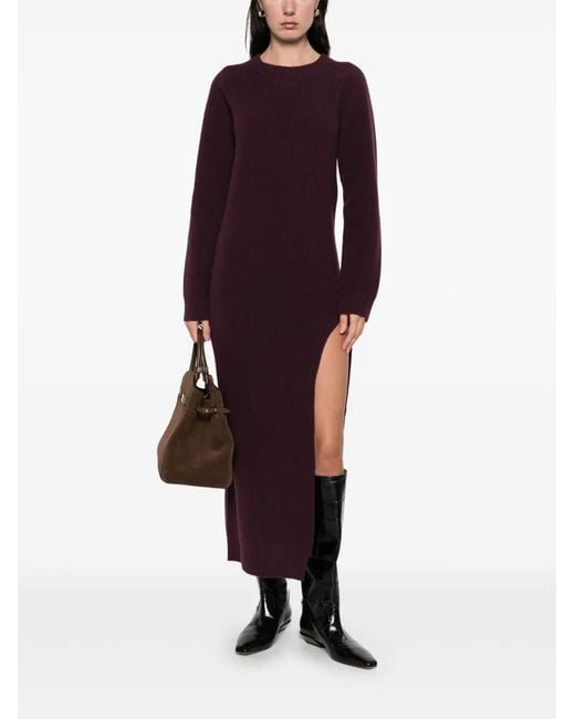 Laneus Purple Slit Ribbed Dress