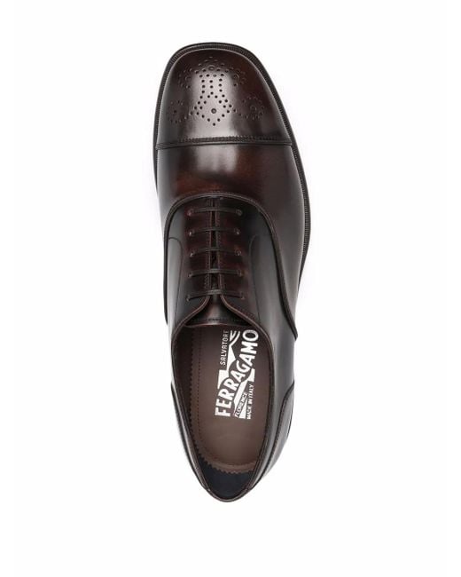 Ferragamo Brown Perforated Oxford Shoes for men