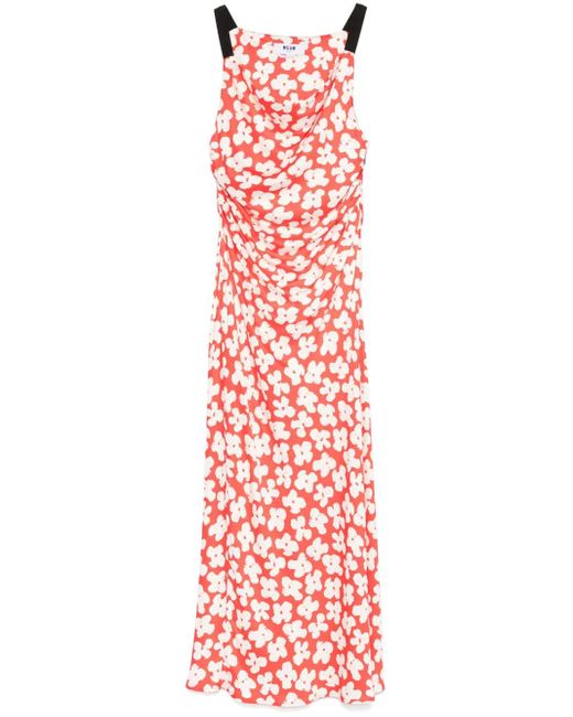 MSGM Red Floral-Print Maxi Dress