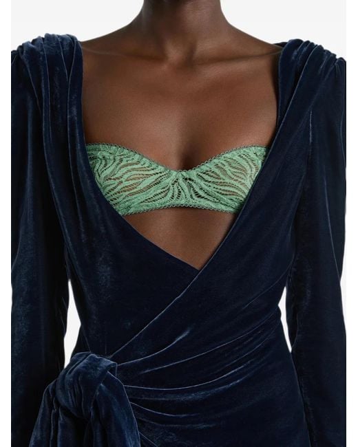Balmain Blue Velvet Dress With Lace Bra And Tie Detail