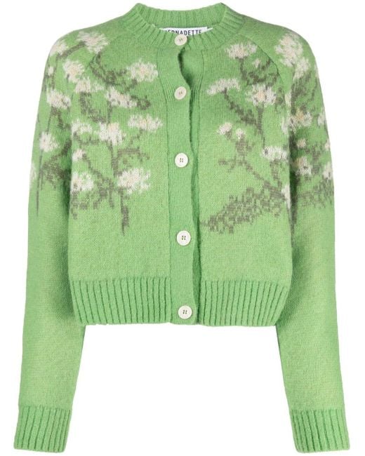 BERNADETTE Green Claudia Floral-intarsia Wool Cardigan - Women's - Alpaca Wool/mohair/wool/recycled Nylonpolyamide