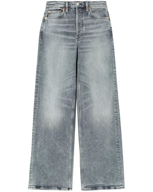 Re/done Blue Logo-Patch Wide-Leg Jeans
