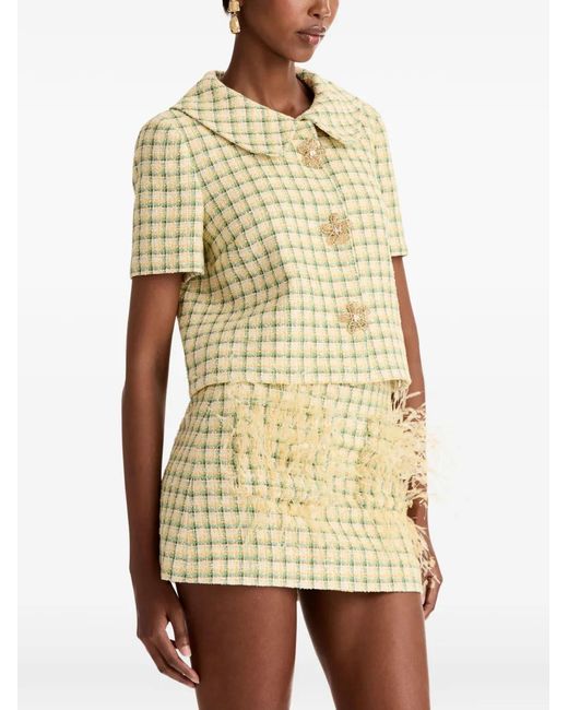 Oscar de la Renta Metallic Checked Embellished Tweed Jacket