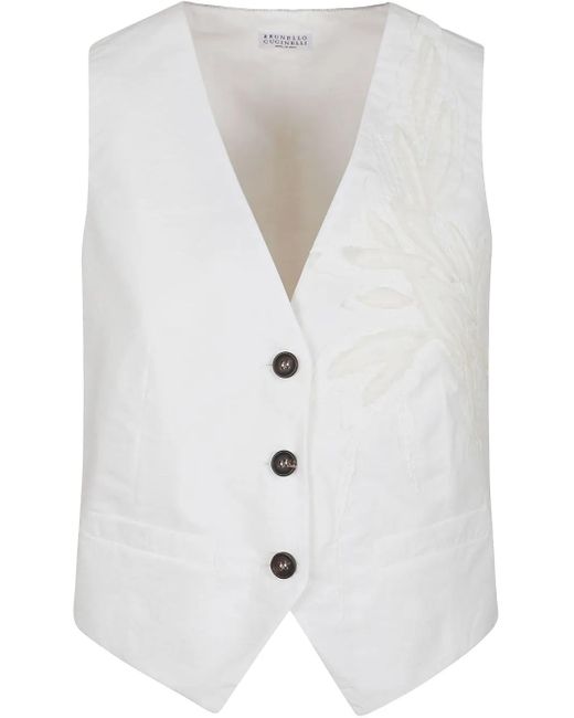 Brunello Cucinelli エンブロイダリー ベスト White