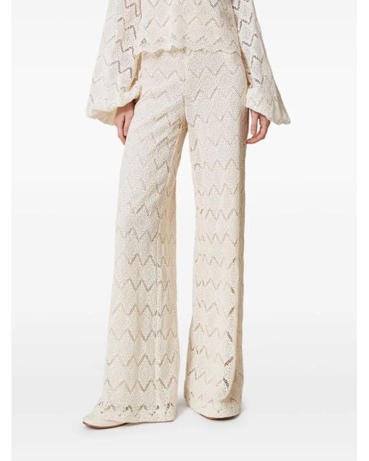 Twinset White Macramé Palazzo Trousers