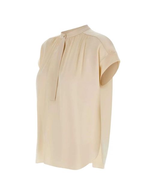 Vince White Button-Placket Gathered Silk Blouse
