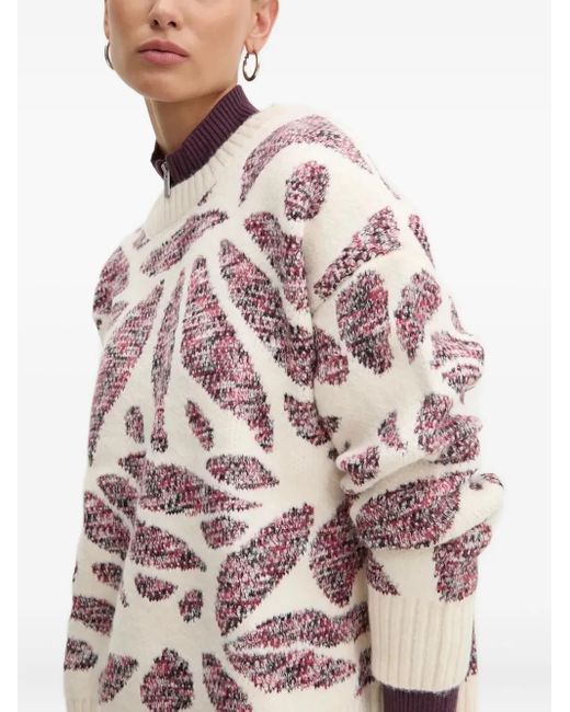 Desigual White Leaf-pattern Crew-neck Sweater