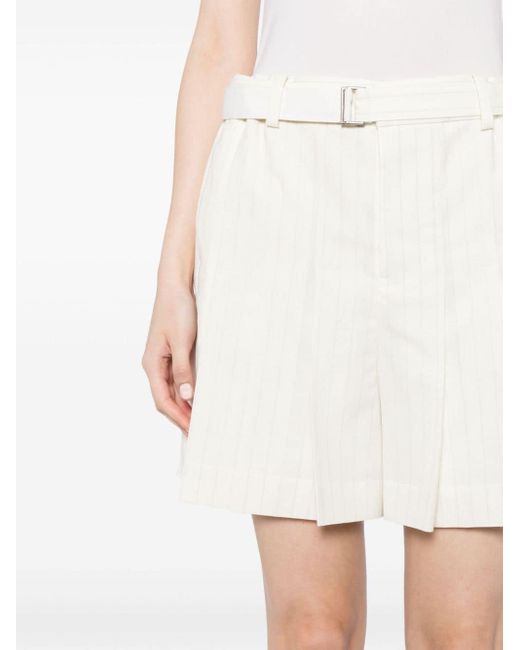 Sacai White Pinstripe Pleated Tailored Shorts
