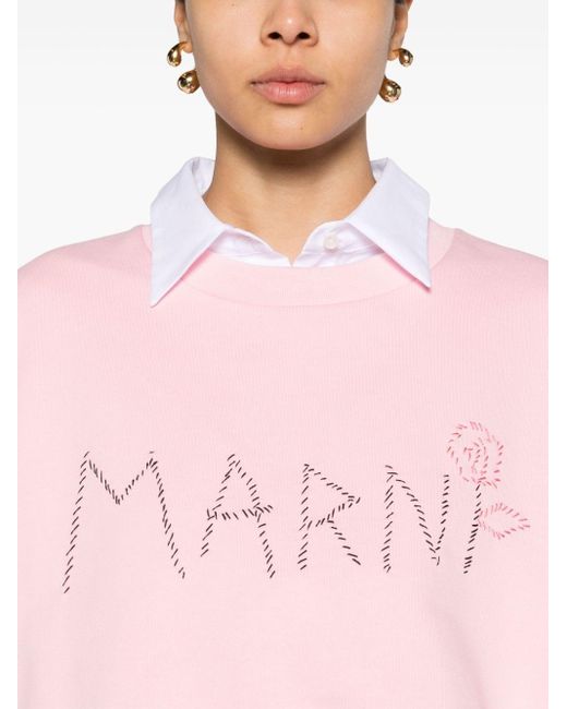Sweat crop à logo brodé Marni en coloris Pink