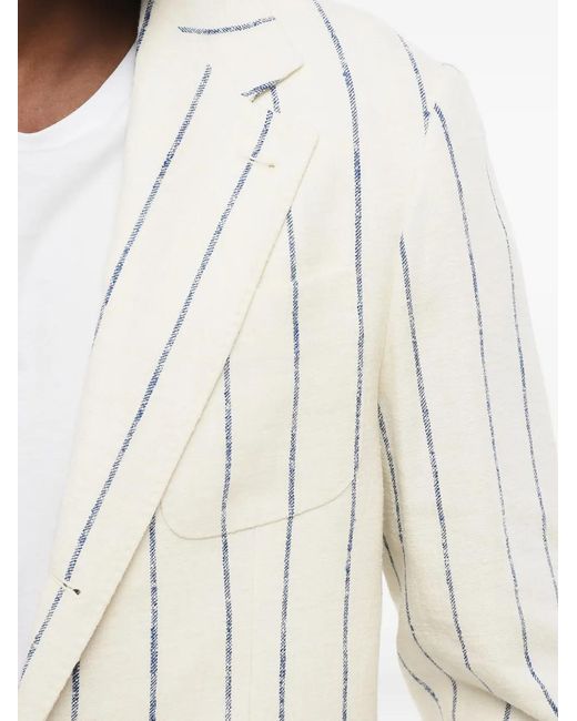 Brunello Cucinelli Natural Blazer Boutonné À Fines Rayures for men