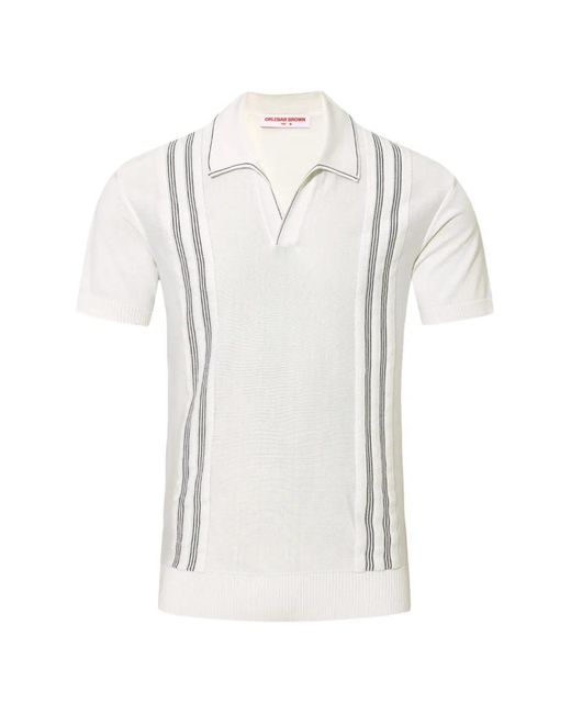 Orlebar Brown White Horton Stripe-Detailing Polo-Collar T-Shirt for men