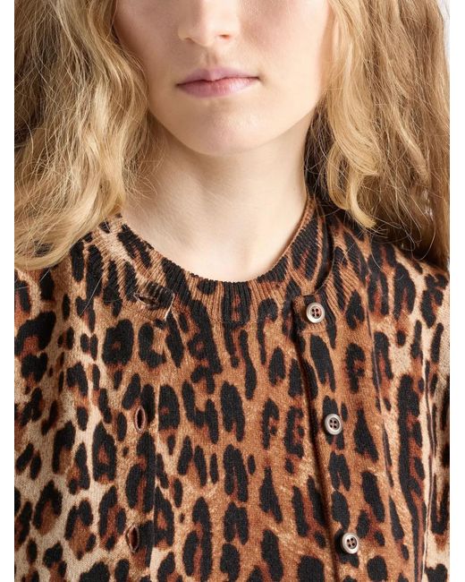 Prada Brown Animal-Print Button-Up Cardigan