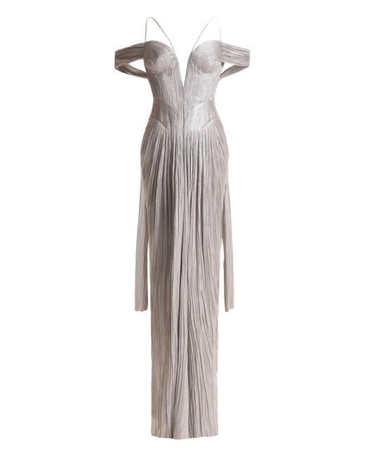 Maria Lucia Hohan White Pleated Front-Slit Gown