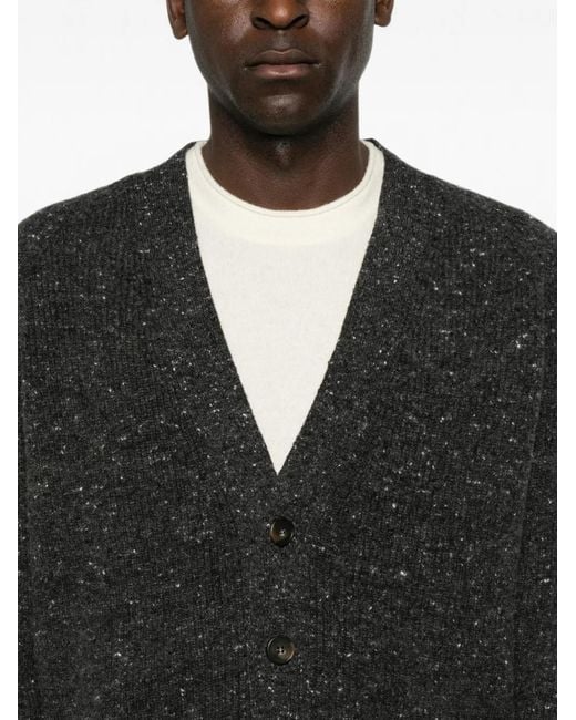 Eleventy Black Flecked V-Neck Cardigan for men