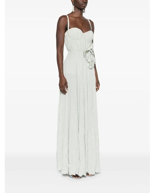 Elisabetta Franchi White Floral-Embroidery Lurex Gown