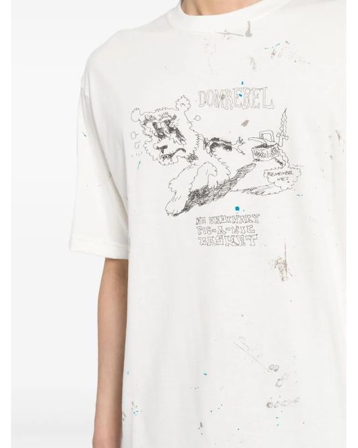 DOMREBEL White Scuff Picnic Paint-Detail T-Shirt for men