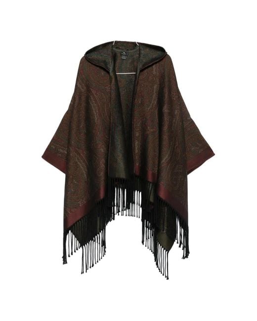 Etro Black Paisley-Print Hooded Poncho