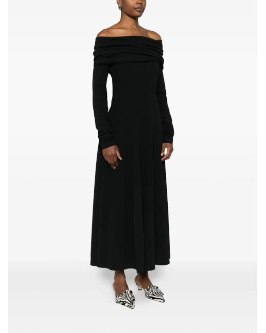 Alberta Ferretti Black Midi Dress With Bardot Neckline And Cut-Out Detail