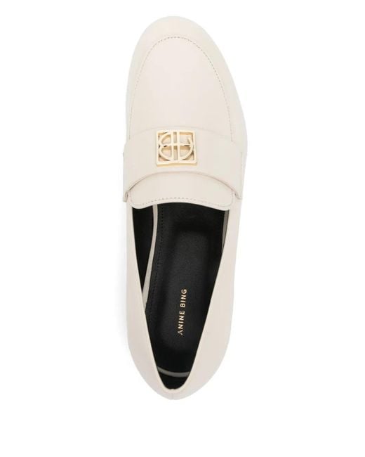 Anine Bing White Corrine Loafers Bone Monogram