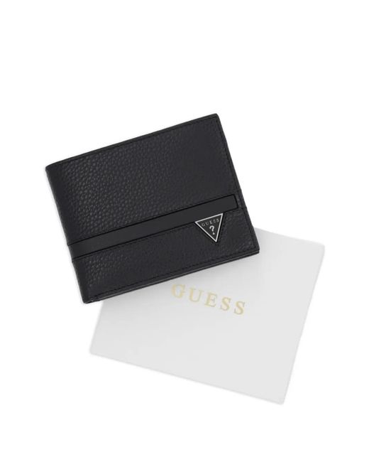 Guess Black Monaco Logo-Plaque Pebbled Wallet for men