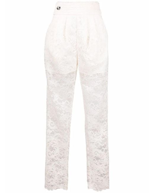 Philipp Plein White Straight-Leg Lace Trousers