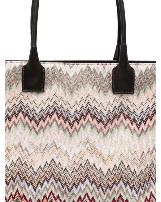 Missoni Natural Zigzag-Pattern Leather-Trim Tote Bag