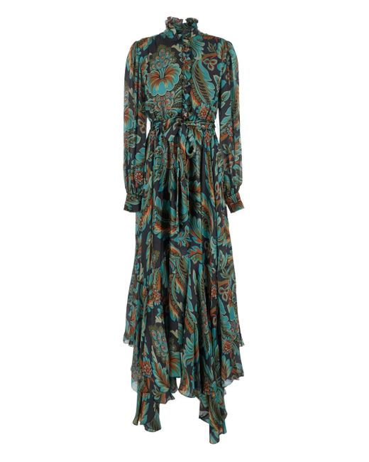 Etro Ruffled Floral-Print Day Dress in Green | Lyst