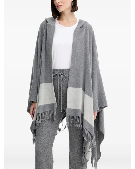 Liviana Conti Gray Poncho Frangé À Capuche